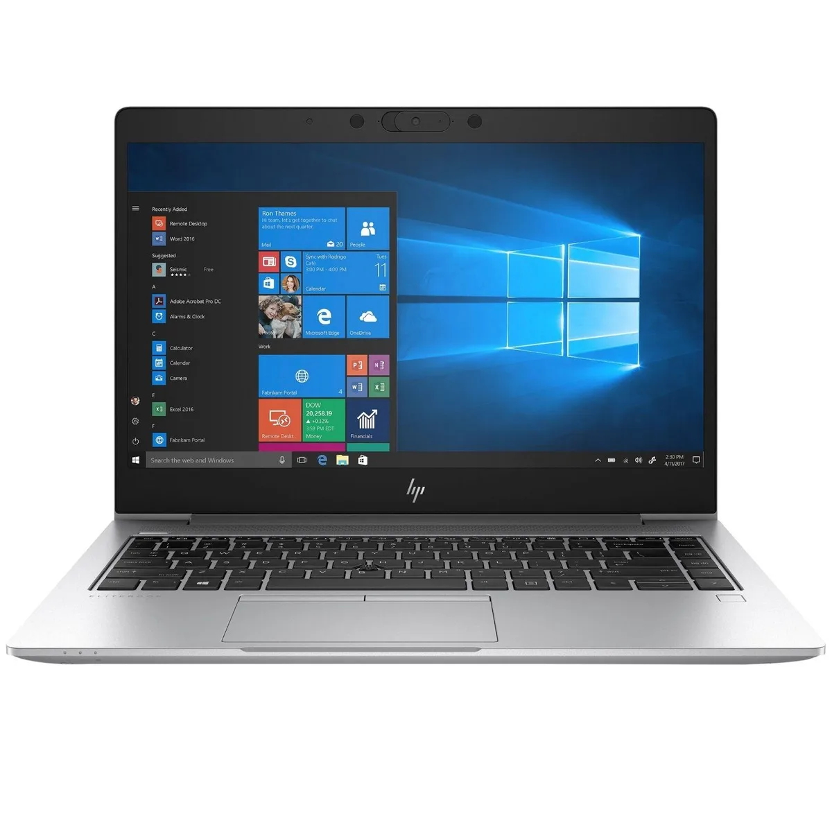 Silver 14-inch touchscreen laptop with minor scratches and dents