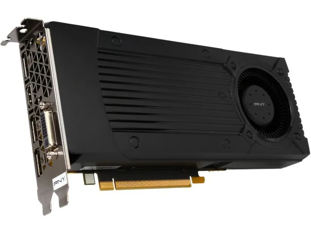 PNY GeForce GTX 960 graphics card with dual-slot cooler and metal backplate