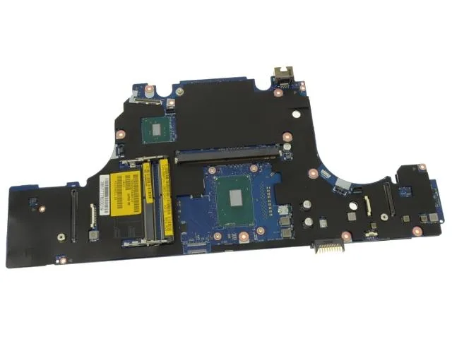 Green rectangular laptop motherboard with silver CPU socket and black components
