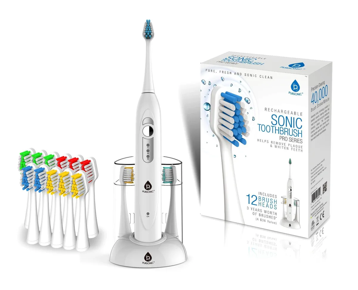  Pursonic s430 sonic toothbrush 40000 strokes 12 heads white oral care — fotografie produktu