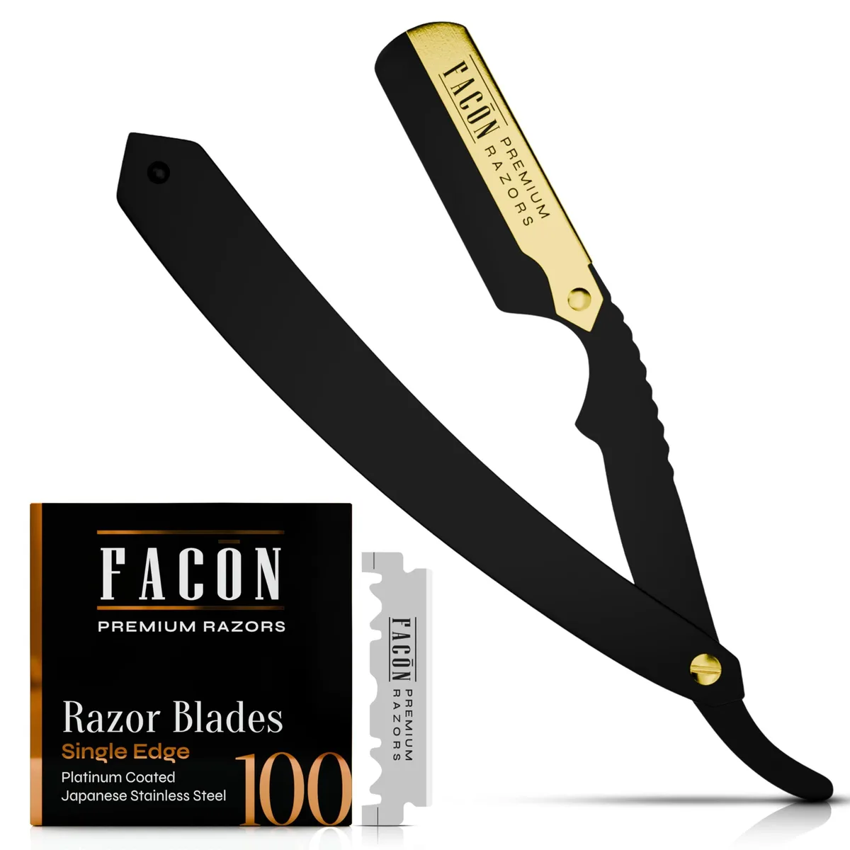  FACON The Knight Straight Razor Kit 100 Blades Stainless Steel — preces foto