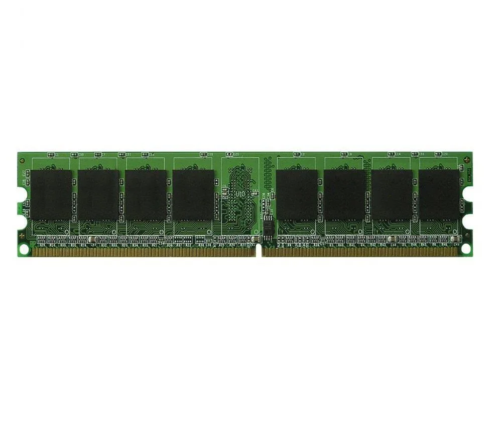 Green rectangular circuit board with black memory chips and gold edge connectors
