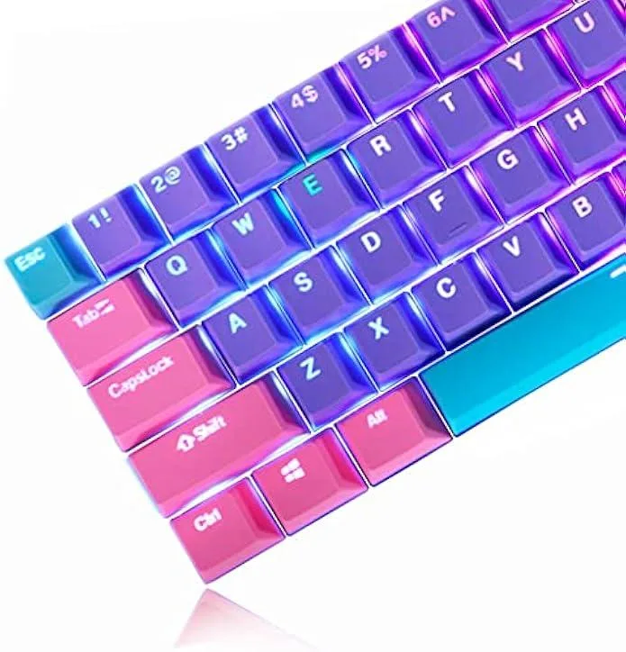 Violet translucent PBT keycap set with 104 keys and puller tool