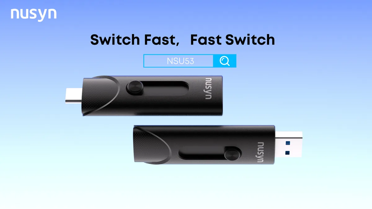Compact black rectangular portable SSD with rounded edges, dual USB-C and USB-A connectors, and a short USB-C cable