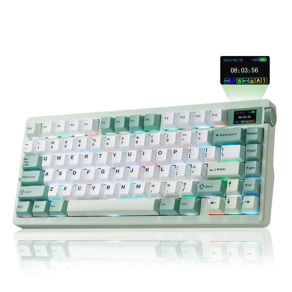 Cream 75% gasket-mount keyboard with side knob and TFT display