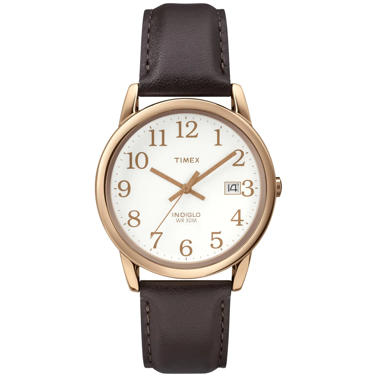 TIMEX TIMEX T2P563 watch rose gold-tone brass case brown leather strap 36 mm 20 mm band 30 m water resistance — product photo