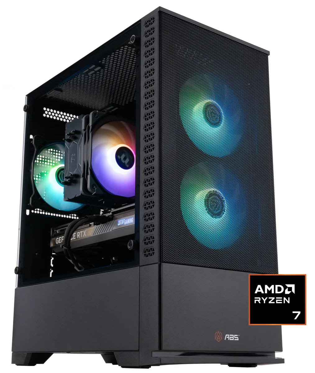 Refurbished black mid-tower gaming desktop with RGB lighting visible through side panel