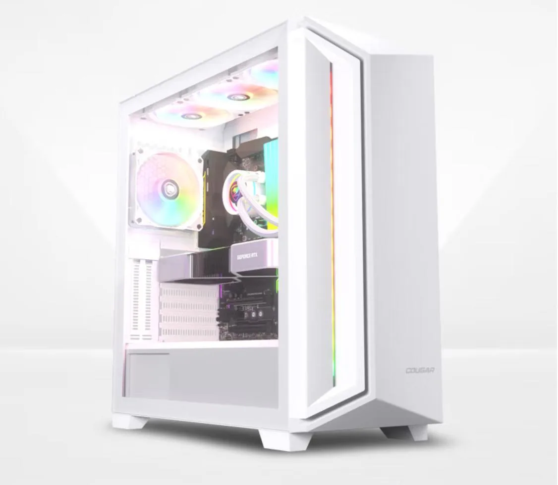Black mid-tower case with tempered glass side panel and RGB lighting strip