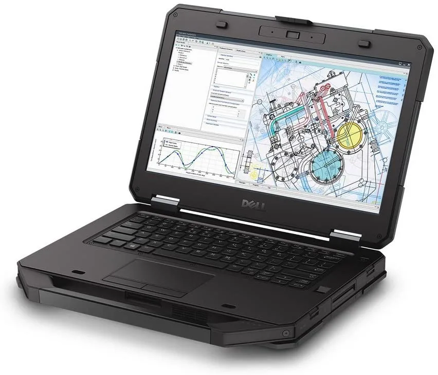 Thick matte grey rugged laptop closed showing reinforced corners and carry handle