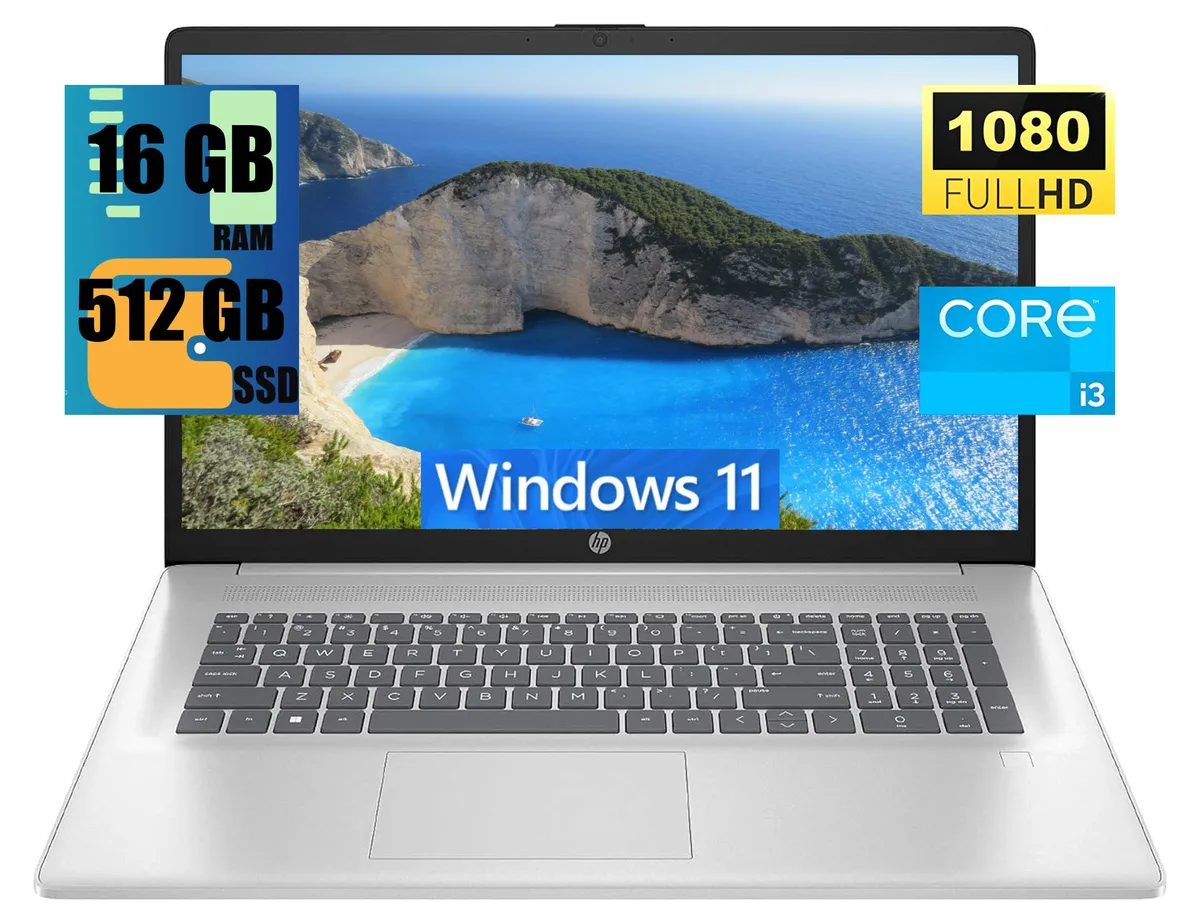 HP HP 17 laptop, 17.3" FHD, Core i3-N305, 16GB, 512GB, Silver — product photo