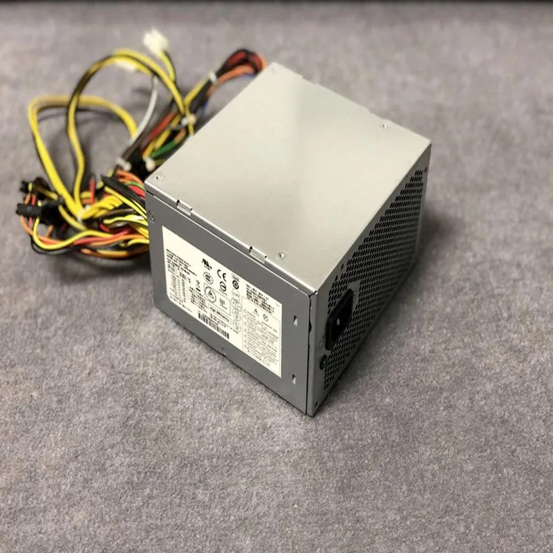 Rectangular ATX power supply unit in matte black finish with cooling fan grille visible