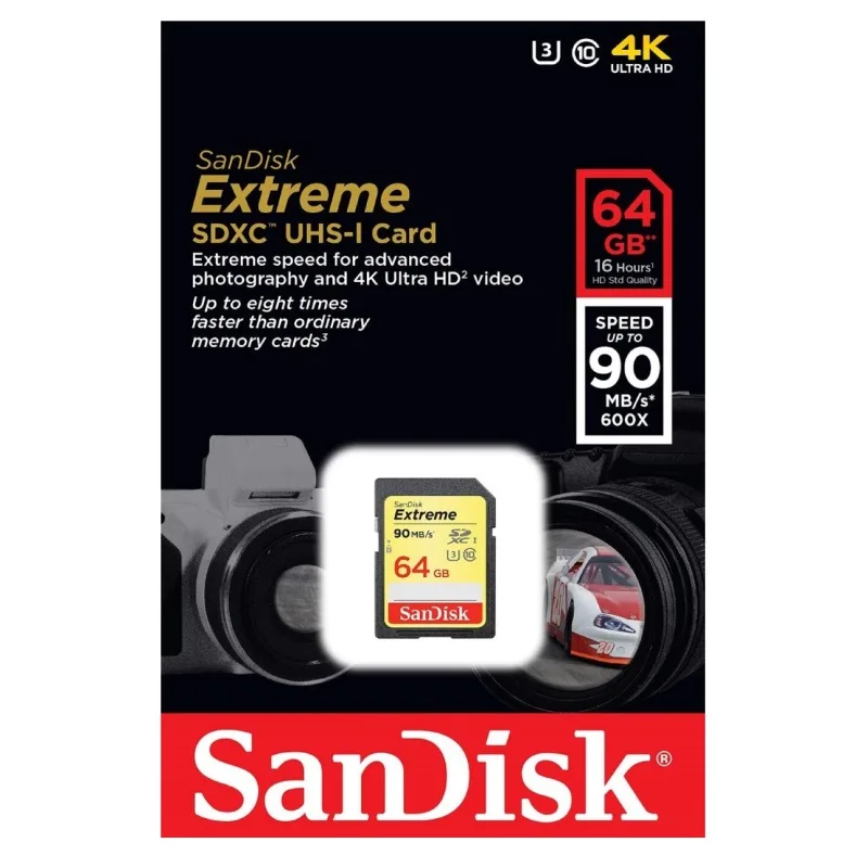 SanDisk SanDisk Extreme 64GB SDXC UHS-I U3 V30 90MB/s memory card — product photo