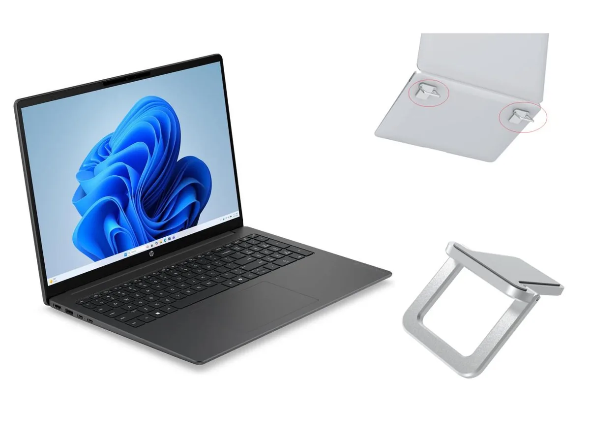 Silver 16-inch touchscreen laptop, slim profile, non-backlit keyboard