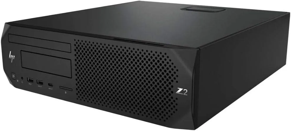 Compact black desktop tower with front USB ports and ventilation grille