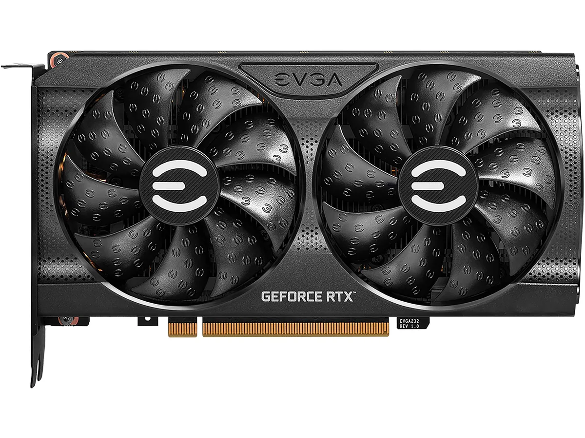 EVGA GeForce RTX 3060 Ti XC GAMING dual-fan graphics card with silver metal backplate