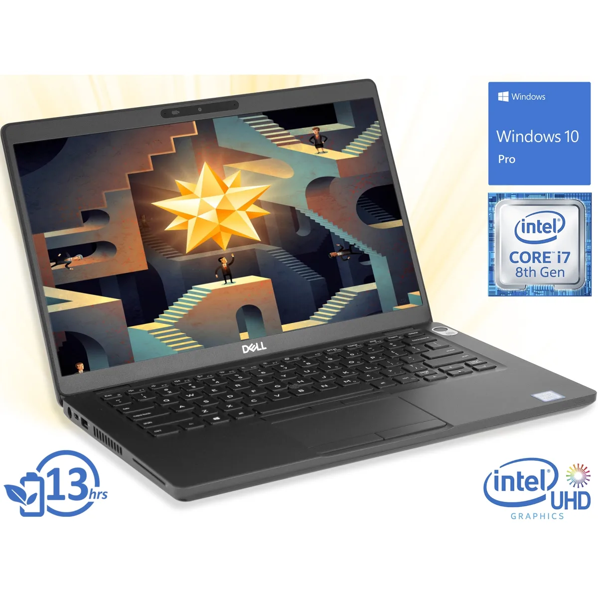 Black 14-inch Dell Latitude 5400 laptop with touchscreen display and fingerprint reader