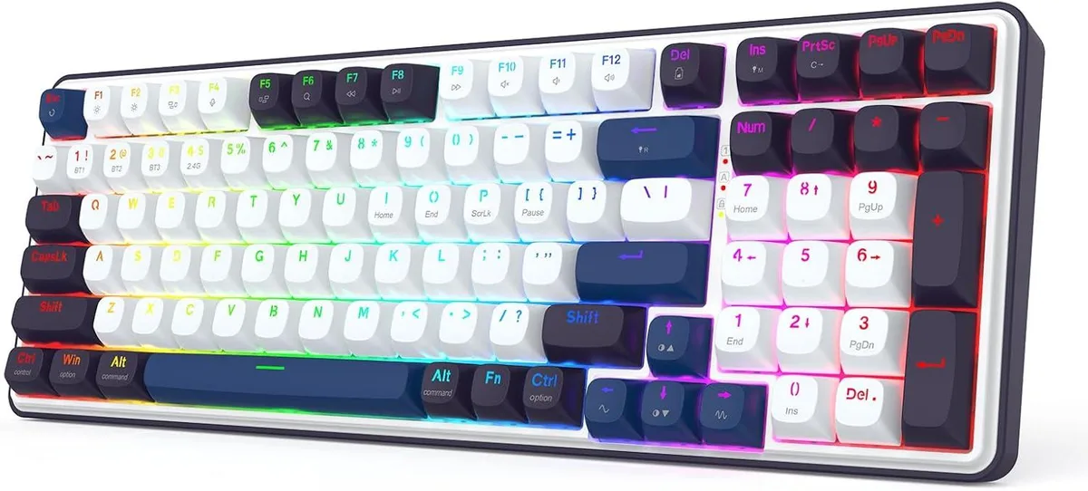 Compact 99-key wireless gaming keyboard with gasket mount, rounded PBT keycaps and RGB backlighting