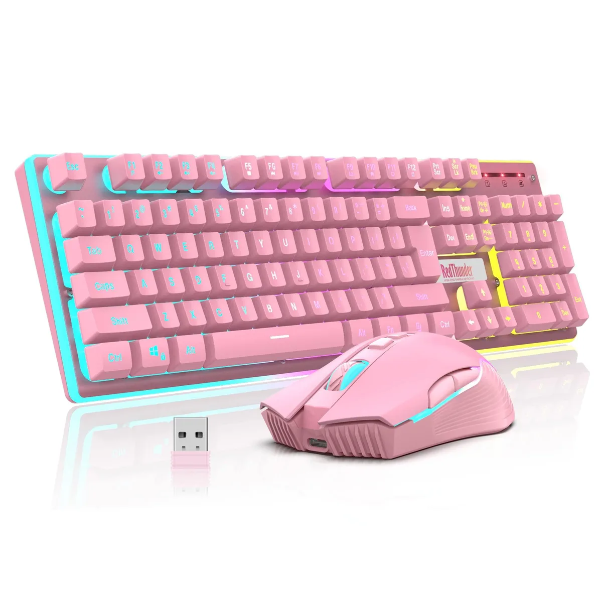 RedThunder K10 Wireless Gaming Keyboard and Mouse Combo Pink 3000mAh 800mAh 3200DPI — fotografia produktu