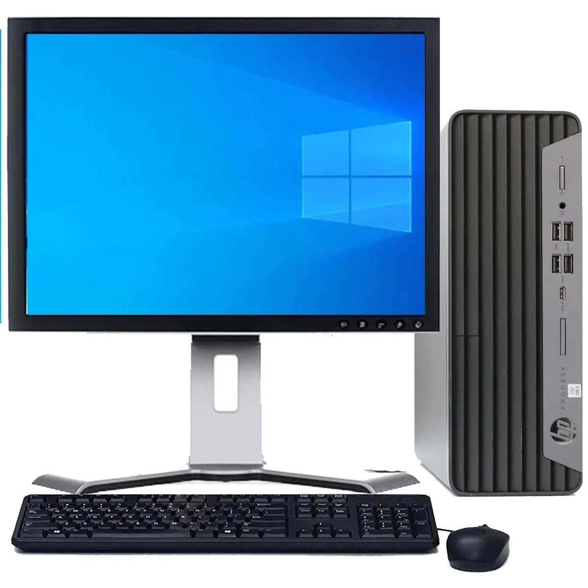 Compact black mini desktop with 19 inch LCD monitor