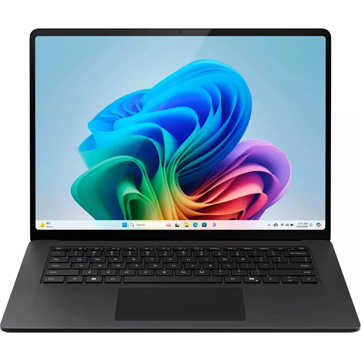 Black 15 inch laptop with touchscreen display and slim profile