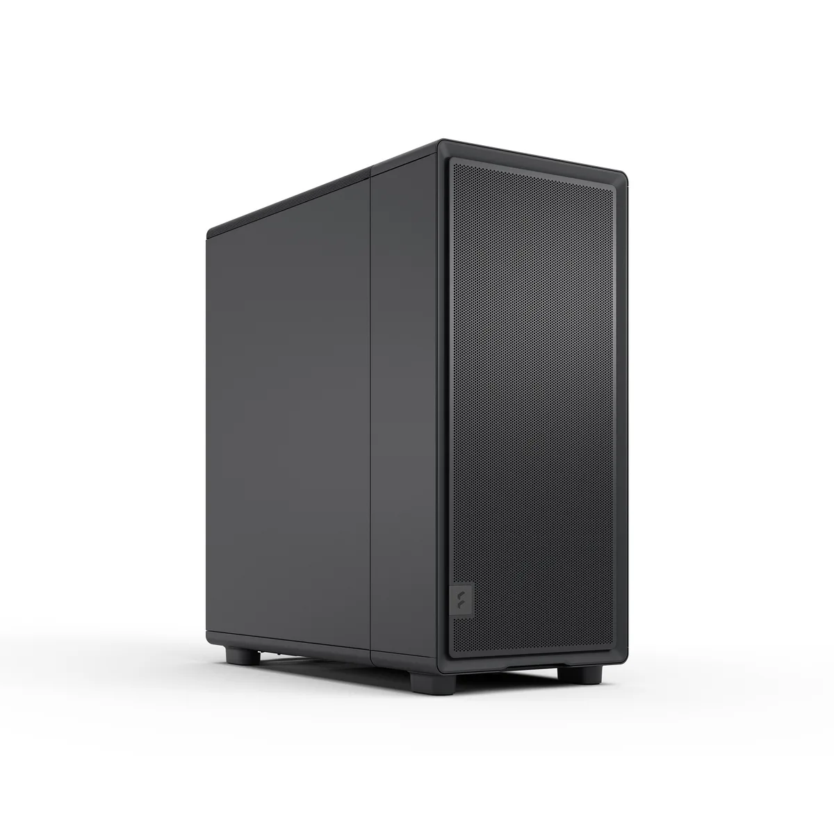 Black steel ATX mid-tower case with mesh front panel, three pre-installed 120 mm fans, solid side panel, no LED lighting