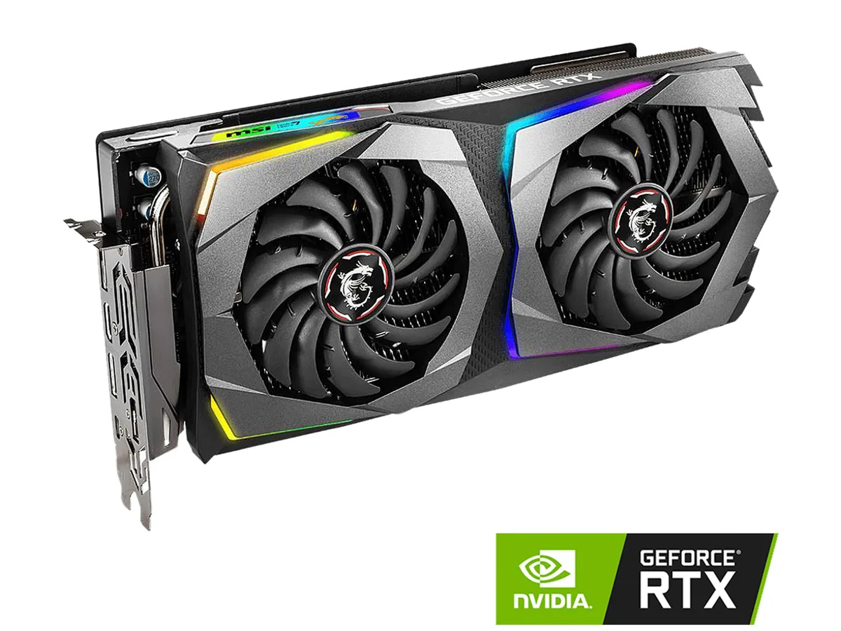 MSI RTX 2070 GAMING 8G dual-fan graphics card with silver shroud and backplate