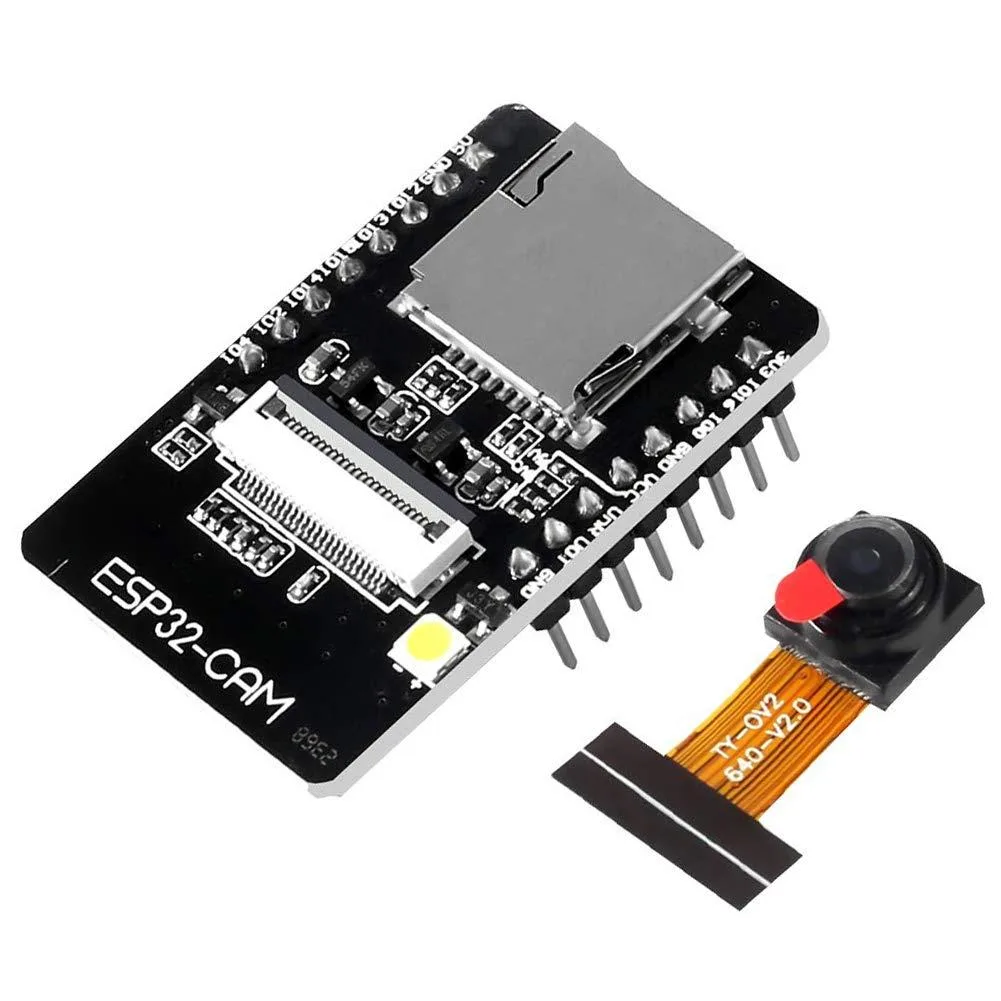 Small green circuit board with silver camera module attached
