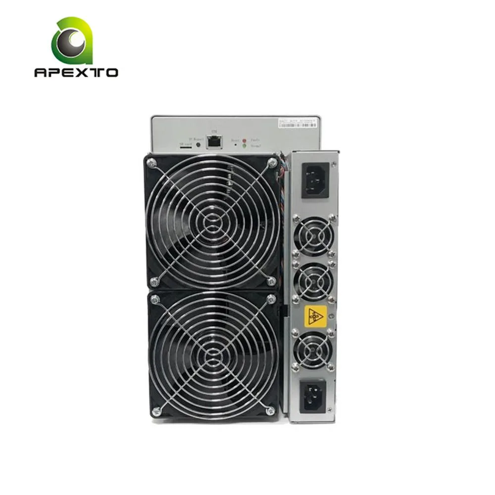 Rectangular metal mining unit with four fans, integrated power supply, matte grey finish