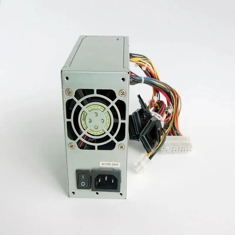Rectangular ATX power supply unit with matte black finish and cooling fan visible