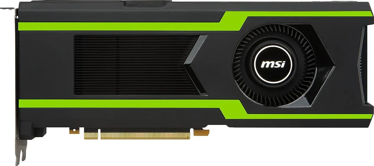Silver blower-style graphics card with single fan and metal shroud
