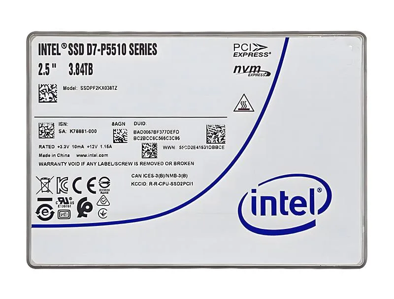 Intel Intel FF3D516G6000HC38ADC01 D7-P5510 3.84 TB NVMe internal SSD — photo du produit