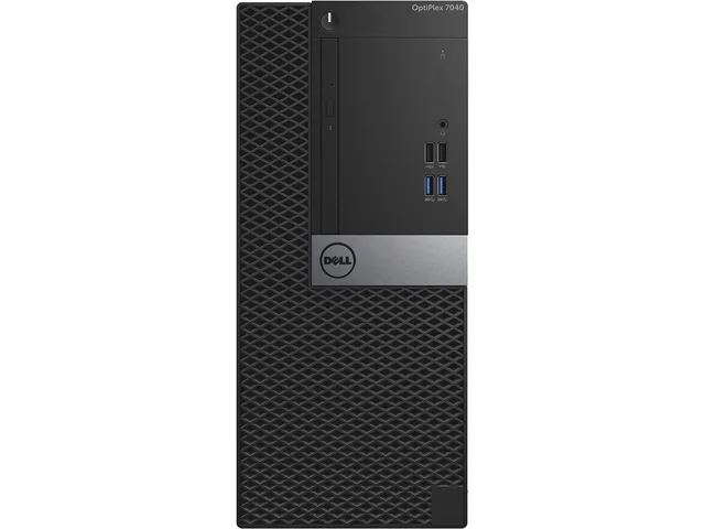Black mid-tower desktop PC with DVD drive visible