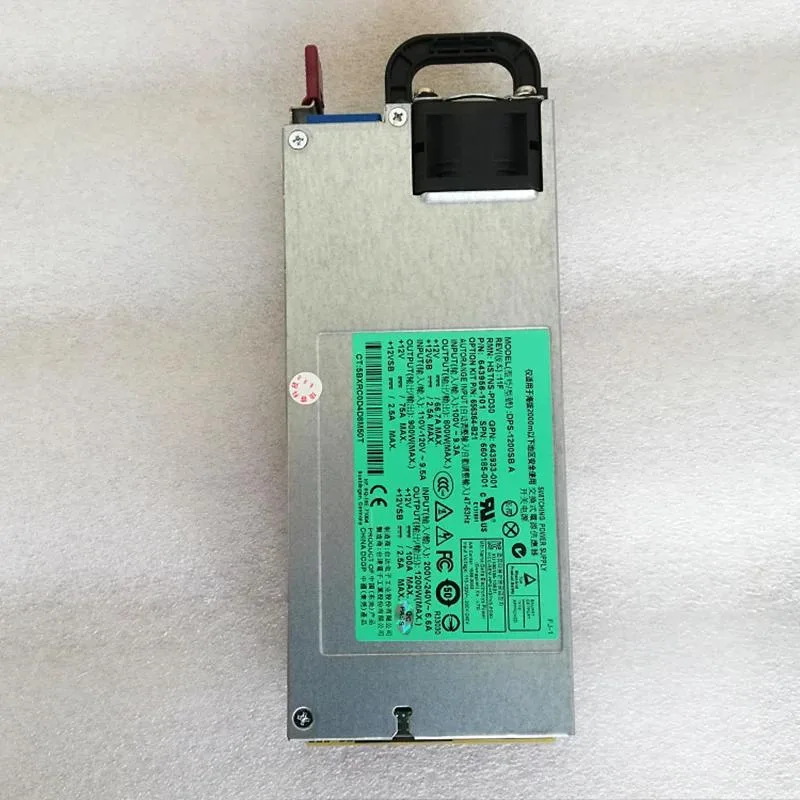 Silver rectangular server power supply unit with rear fan grille and gold certification badge