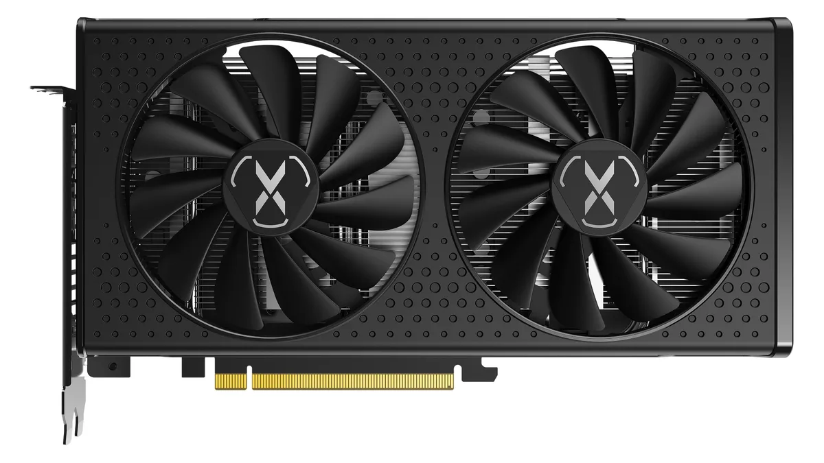 XFX Speedster SWFT210 Radeon RX 7600 graphics card, dual-fan cooler, matte black finish, two-slot ATX form factor