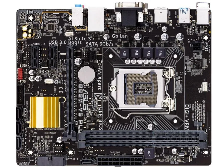 Green Micro ATX motherboard with silver CPU socket and black memory slots
