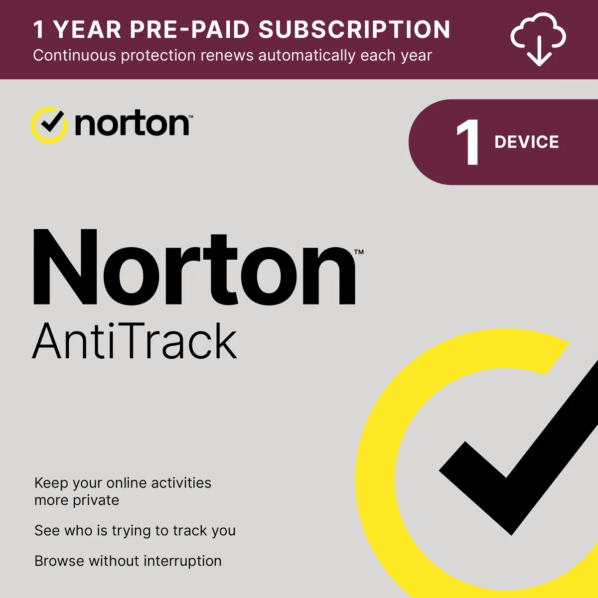 Norton Norton AntiTrack 2024 1 Device 1 Year Auto Renewal Download 21427883 — produkto nuotrauka