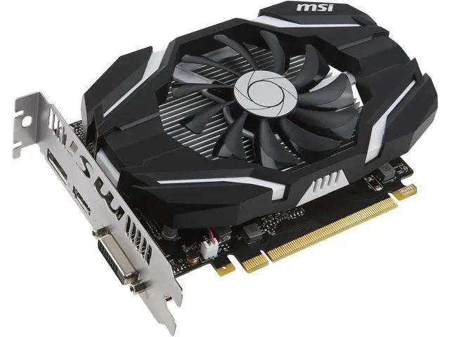 MSI GeForce GTX 1050 dual-slot graphics card with black shroud and single fan