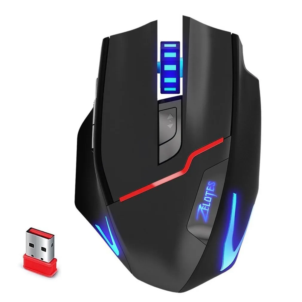 Black left-handed gaming mouse with ergonomic shape and adjustable weights