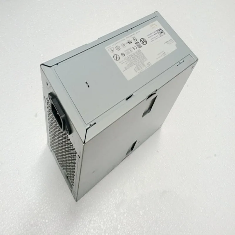 Silver rectangular ATX power supply unit with rear fan grille and cable bundle