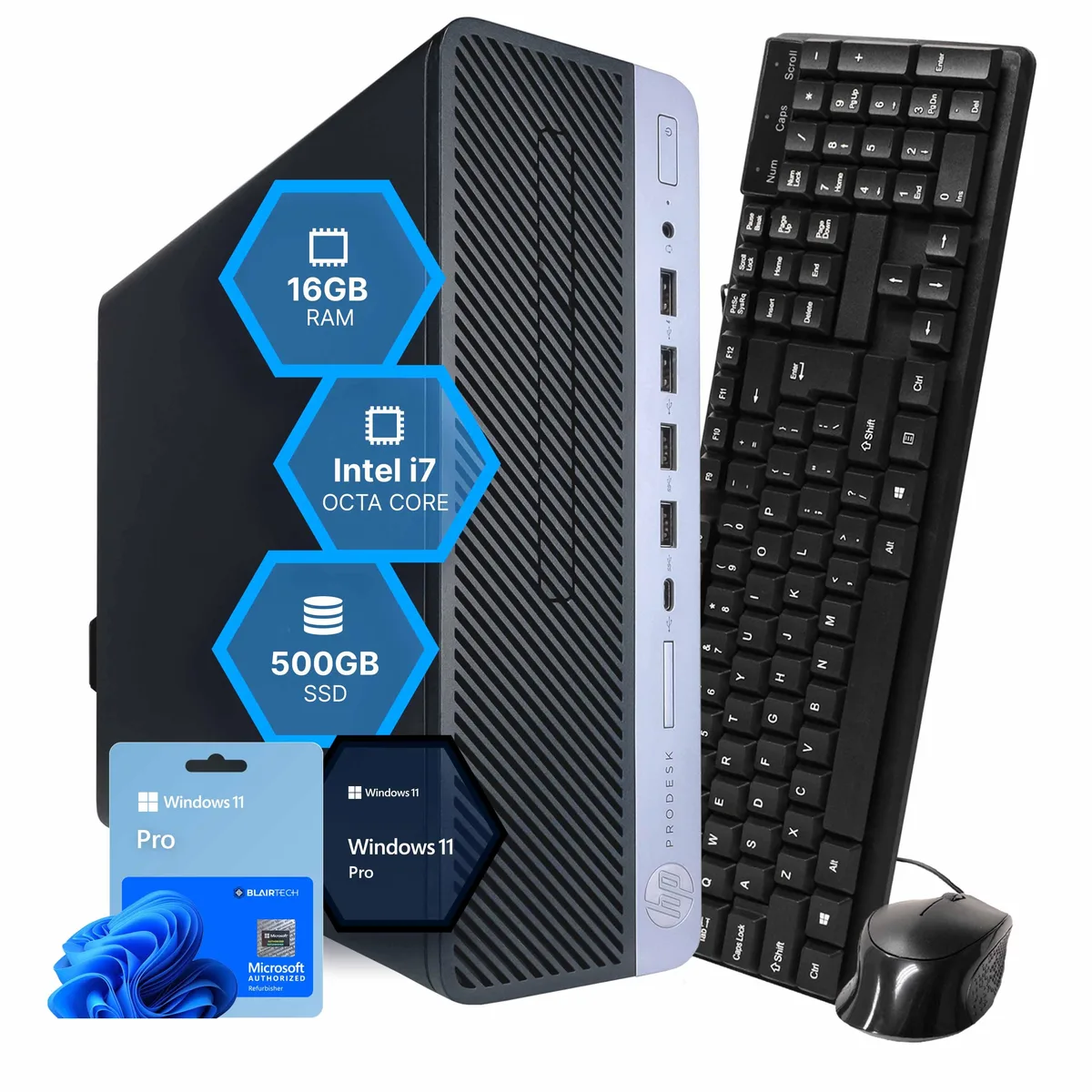 Black and silver HP ProDesk 600 G5 tower desktop computer
