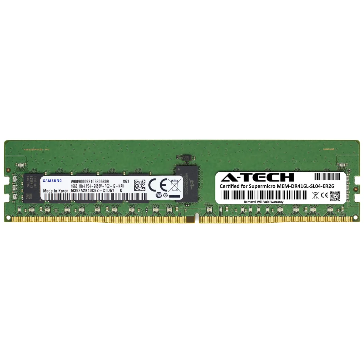 Green 288-pin DDR4 RDIMM module with black Samsung chips