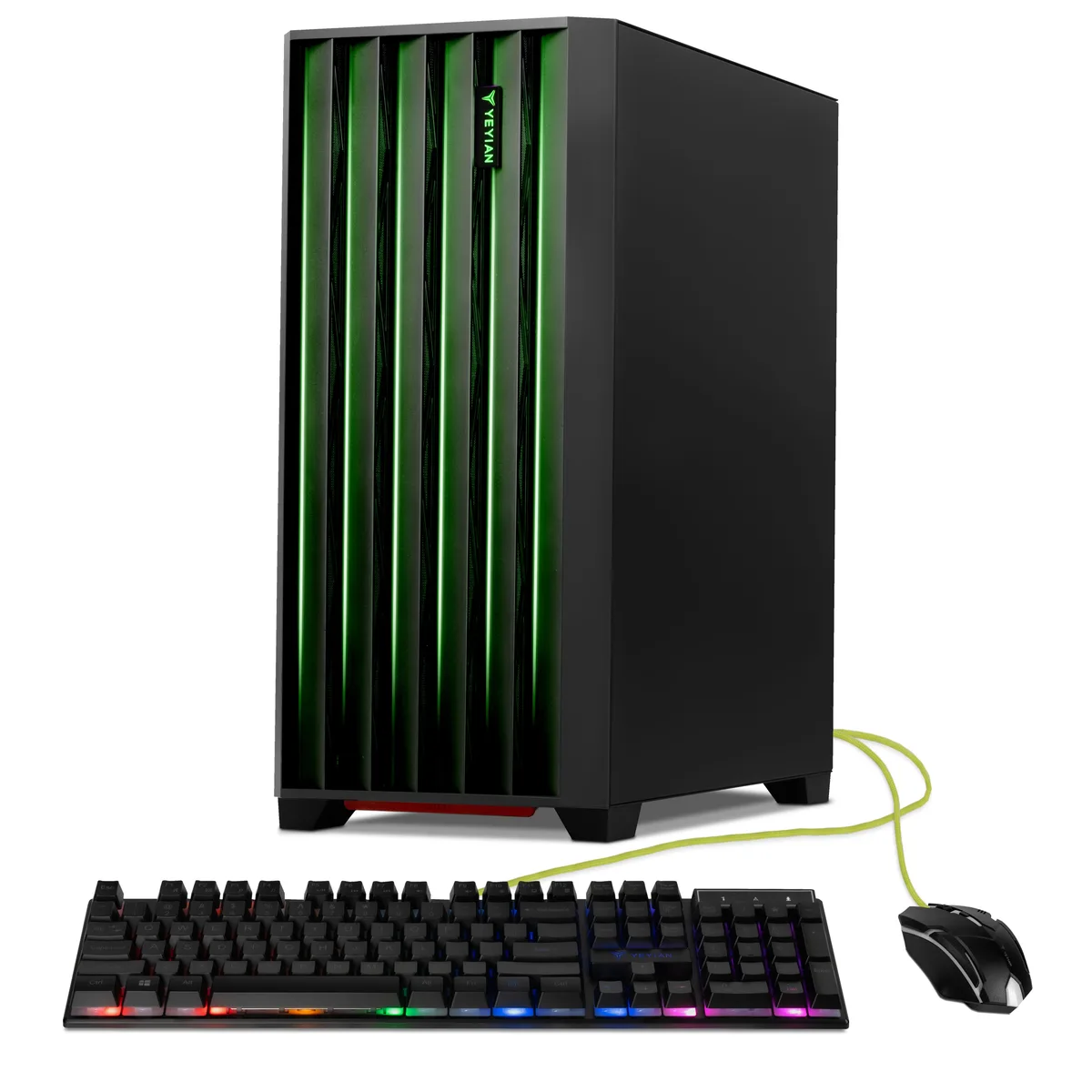 Black Phoenix Mesh desktop tower with ventilated front panel and included keyboard and mouse