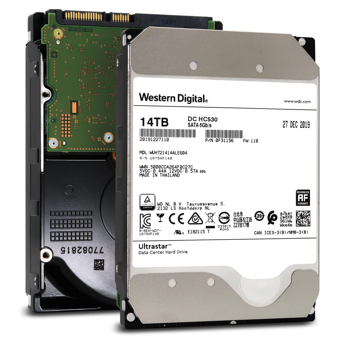 Silver 3.5-inch helium-sealed enterprise hard drive with SATA connector