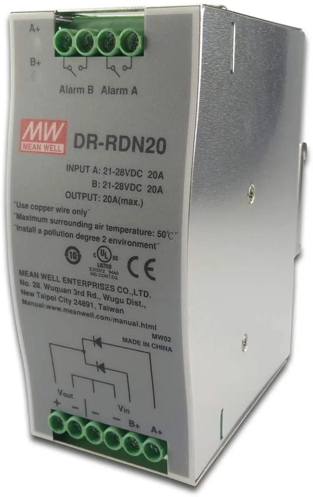 Red 20A 24V redundancy module DIN rail 35 7.5 15