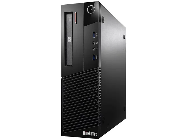 Small black rectangular desktop tower with DVD slot