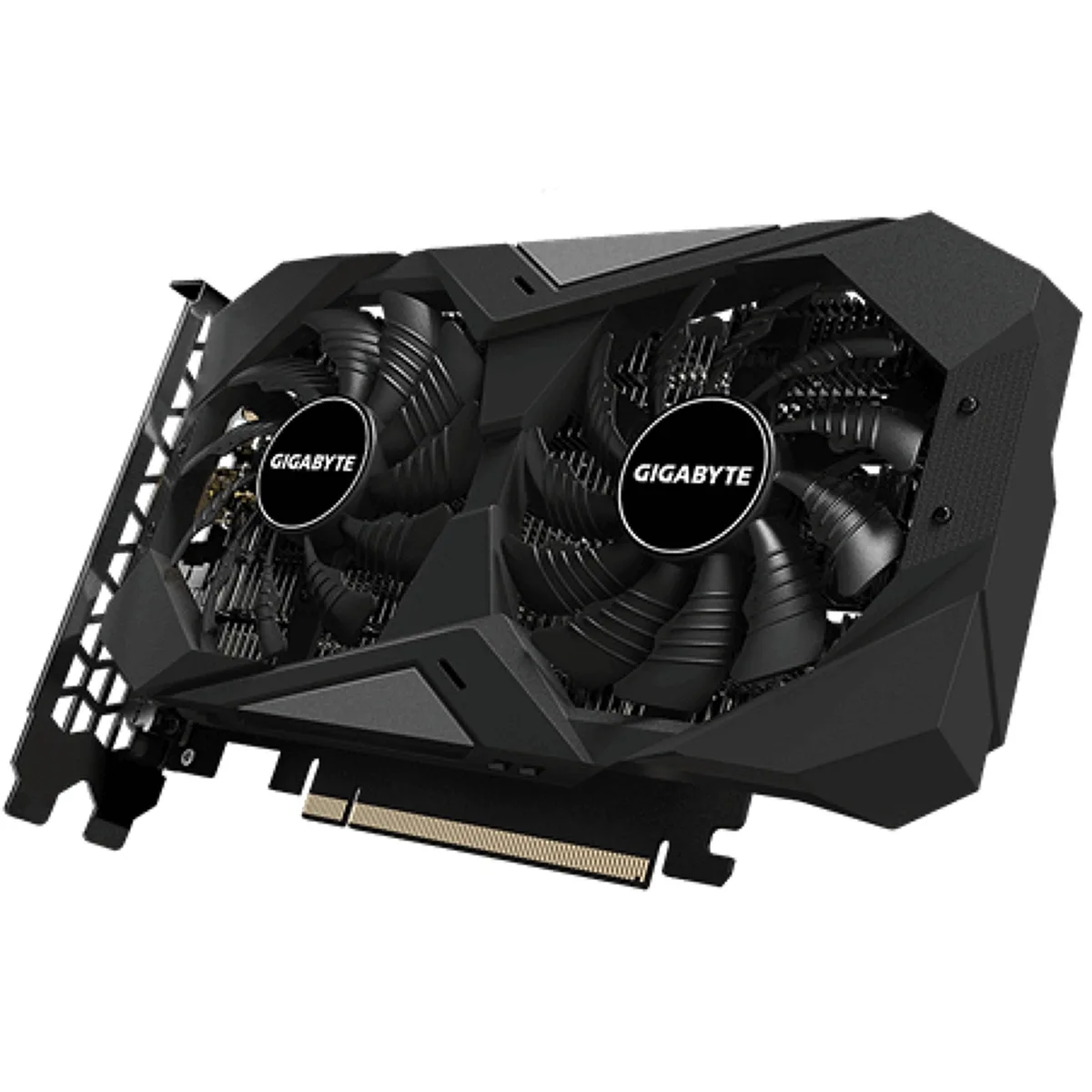 Gigabyte GTX 1650 dual-fan graphics card, black shroud with silver accents