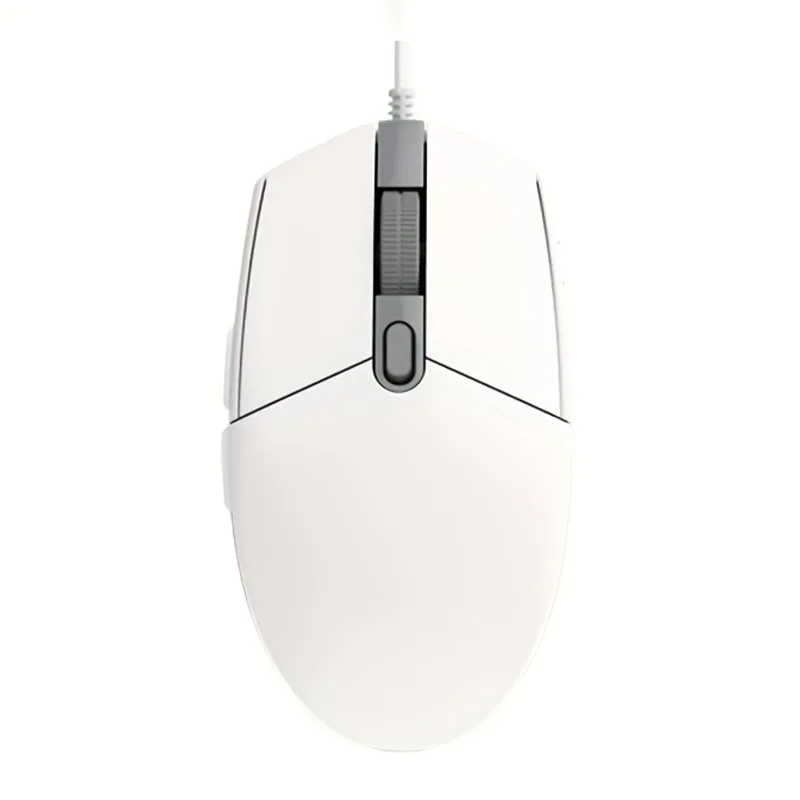 White wired gaming mouse with six buttons and optical sensor