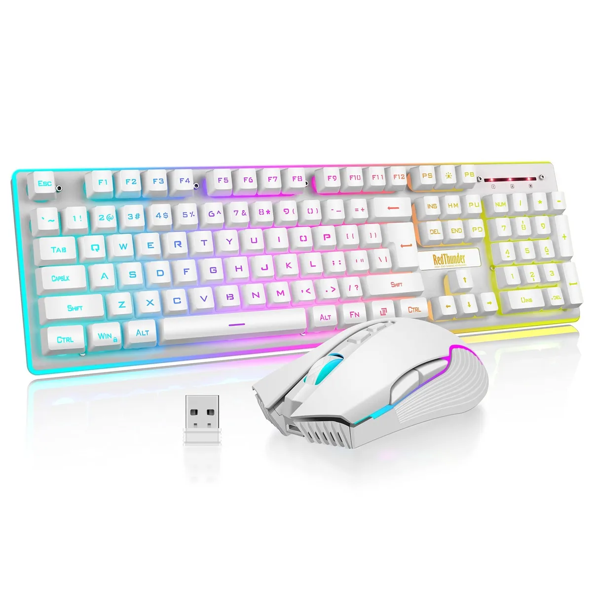 Black 104-key wired gaming keyboard with metal keycaps and rainbow backlighting