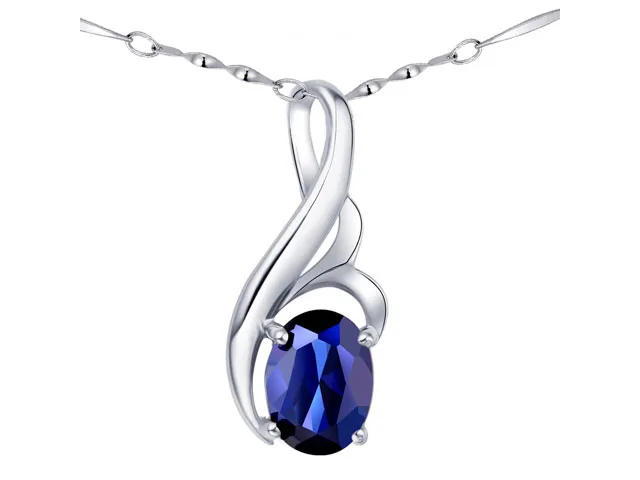 Mabella Fashion Mabella Fashion PWS012CBS 0.75 ct Sapphire Pendant 18" .925 Silver — vörumynd