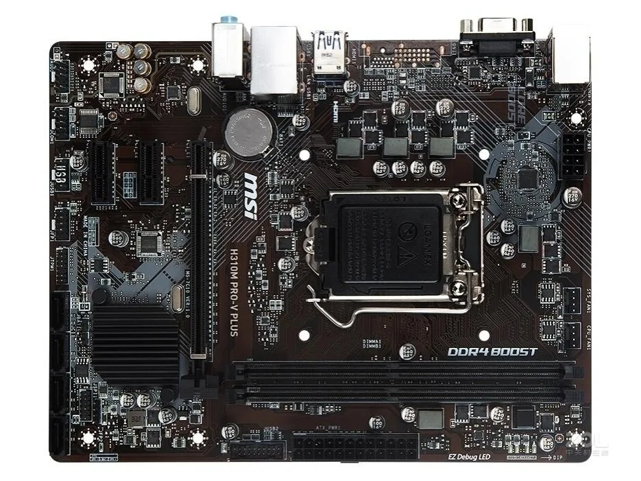 Green micro-ATX board with black LGA 1151 socket, four DDR4 slots, silver PCIe x16 and two x1 slots, blue SATA ports